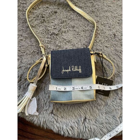 NWT Joseph ribkoff metallic gold and denim small crossbody purse - Picture 5 of 5